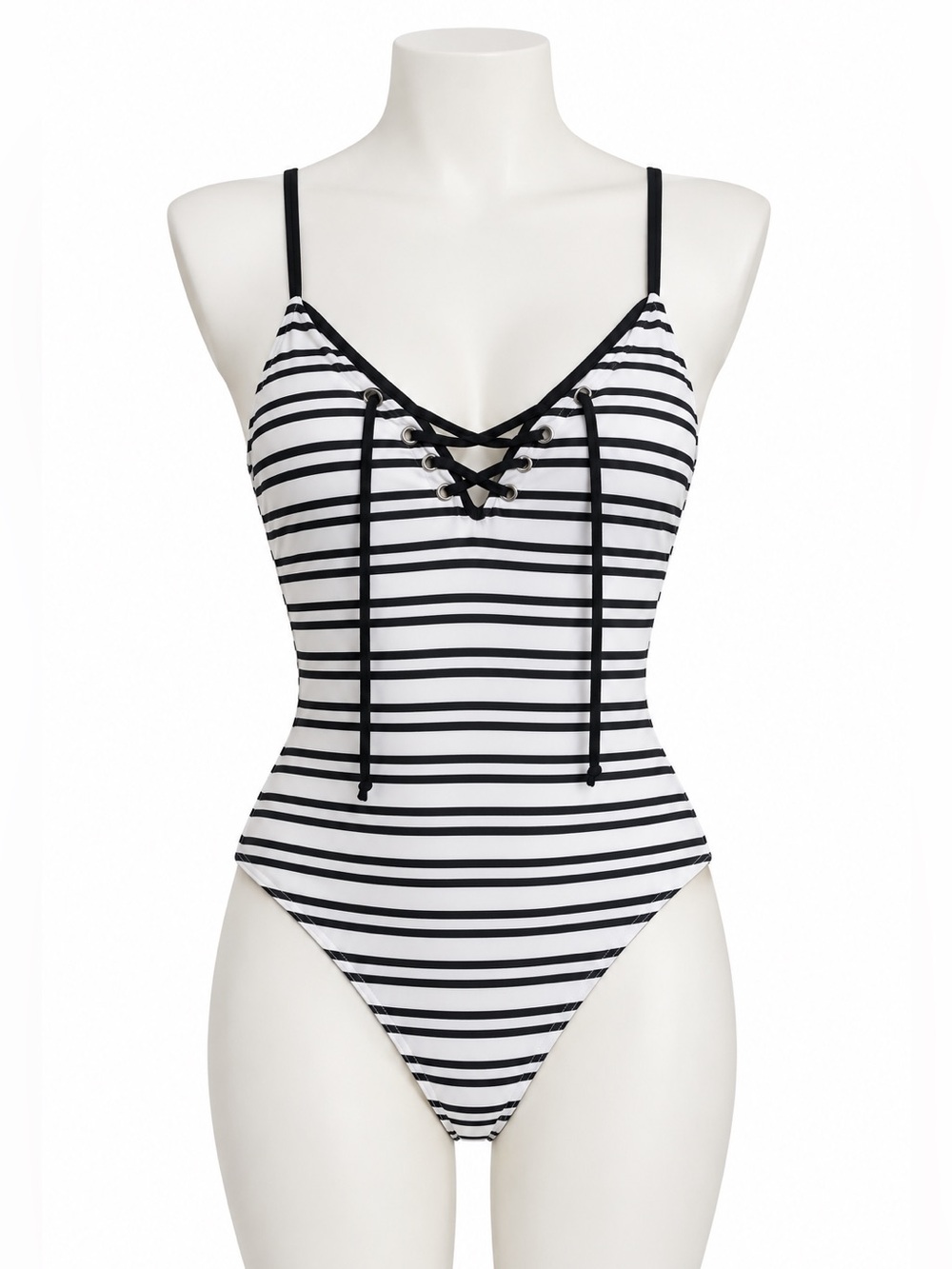 Ardene, black and white striped one piece bathing suit